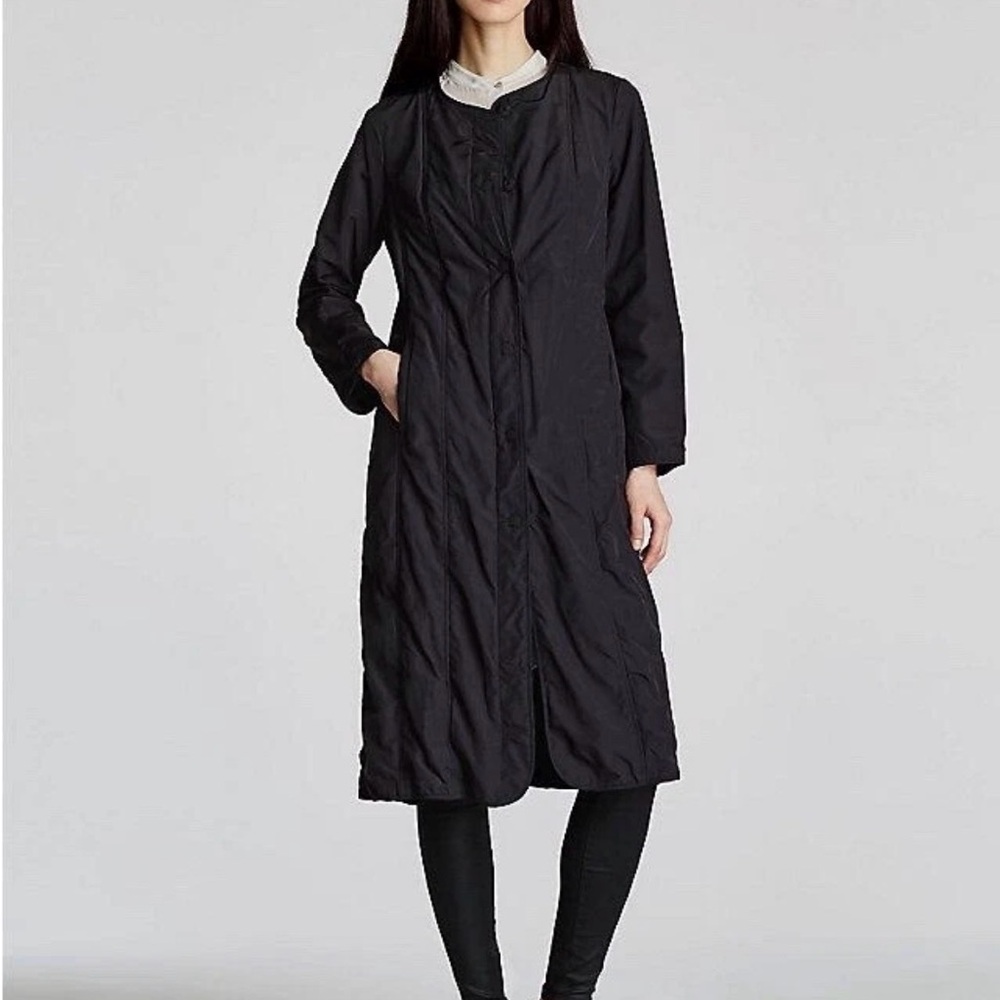 Eileen Fisher A line Bonded Organic Cotton Nylon Blend Black Coat Size Medium